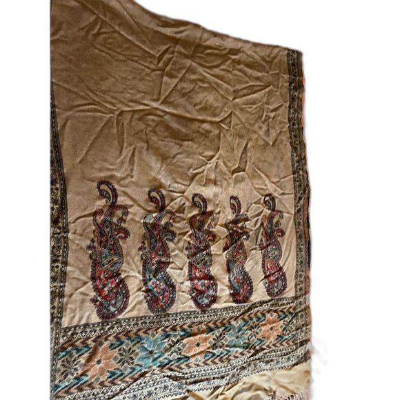 Modern Bohochic Brown/Turquoise/Red Paisley Design Table Runner Fringe 27"x 79" - Picture 2 of 8